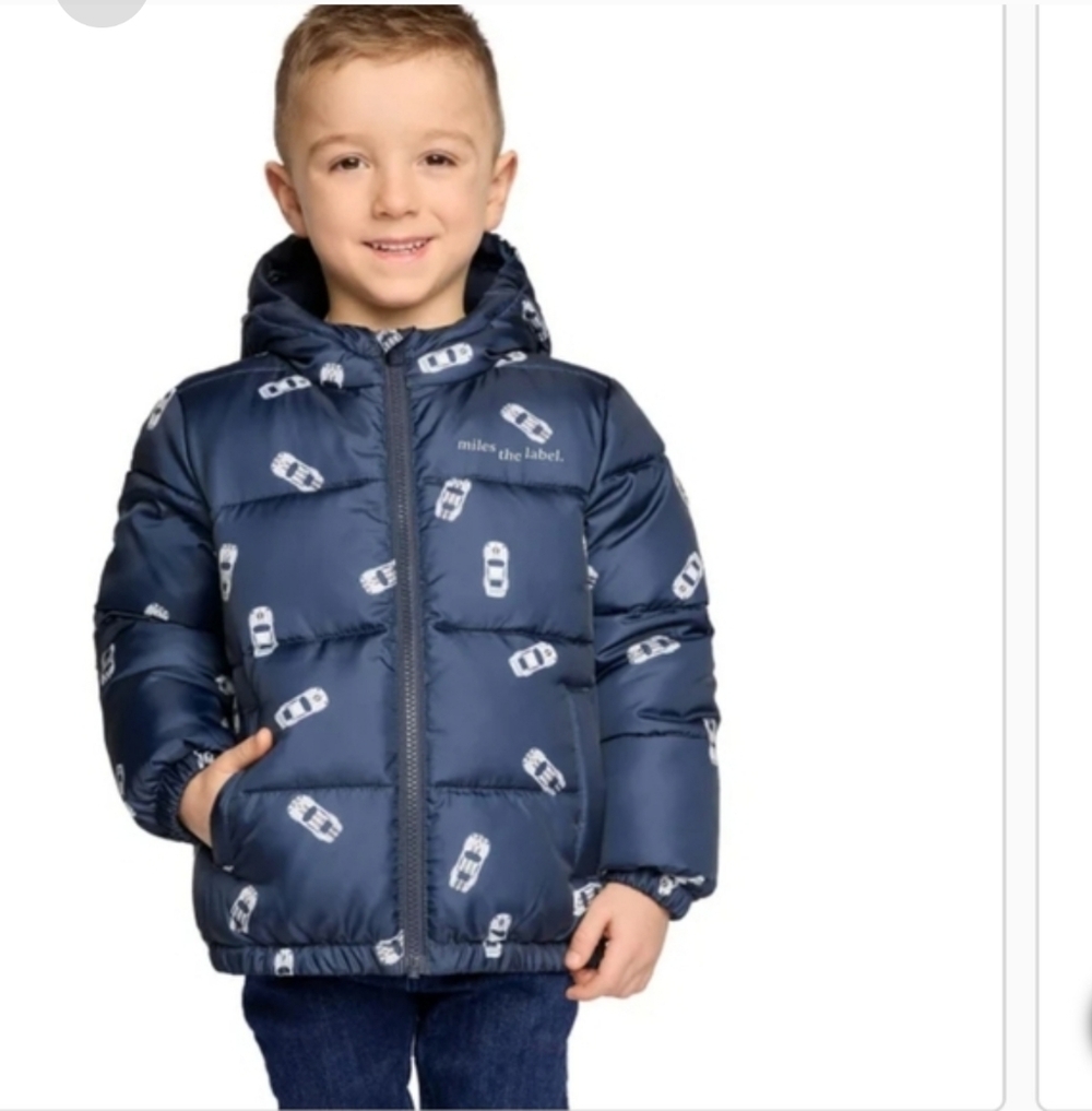 Charming Flamingo Print Kids Puffer Jacket, Cars